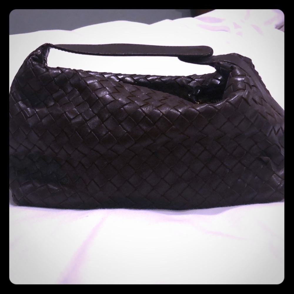 Bottega Veneta Top Handle Brown Leather Clutch
